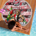 Saints Football Merry Christmas Beach Blanket Indigenous Australian Art