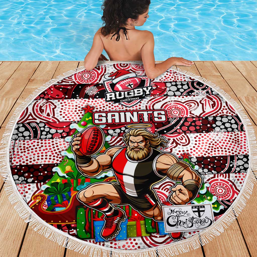 Saints Football Merry Christmas Beach Blanket Indigenous Australian Art