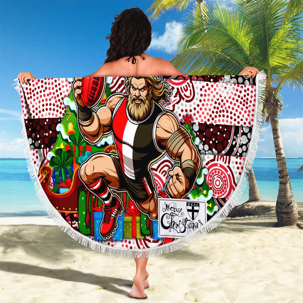Saints Football Merry Christmas Beach Blanket Indigenous Australian Art