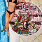 Saints Football Merry Christmas Beach Blanket Indigenous Australian Art