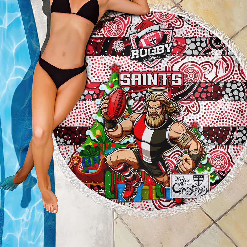Saints Football Merry Christmas Beach Blanket Indigenous Australian Art