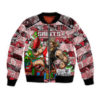 Custom Saints Rugby Merry Christmas Bomber Jacket Indigenous Australian Art