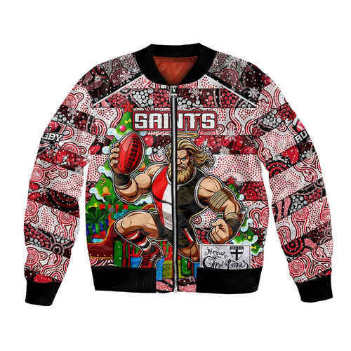 Custom Saints Rugby Merry Christmas Bomber Jacket Indigenous Australian Art