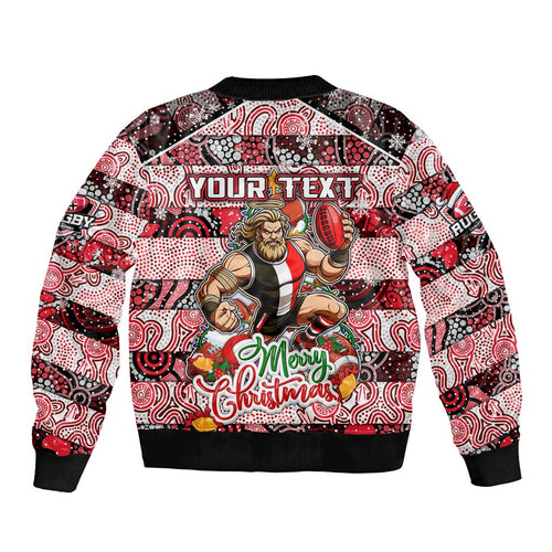Custom Saints Rugby Merry Christmas Bomber Jacket Indigenous Australian Art