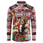 Custom Saints Rugby Merry Christmas Button Sweatshirt Indigenous Australian Art