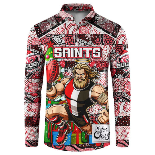 Custom Saints Rugby Merry Christmas Button Sweatshirt Indigenous Australian Art