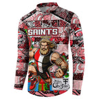 Custom Saints Rugby Merry Christmas Button Sweatshirt Indigenous Australian Art