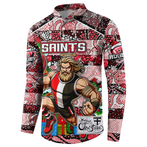 Custom Saints Rugby Merry Christmas Button Sweatshirt Indigenous Australian Art