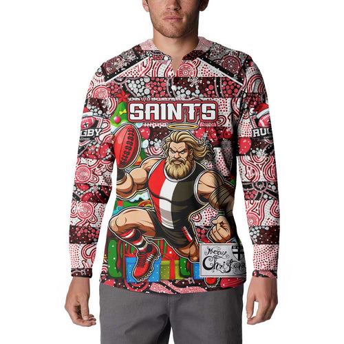Custom Saints Rugby Merry Christmas Button Sweatshirt Indigenous Australian Art