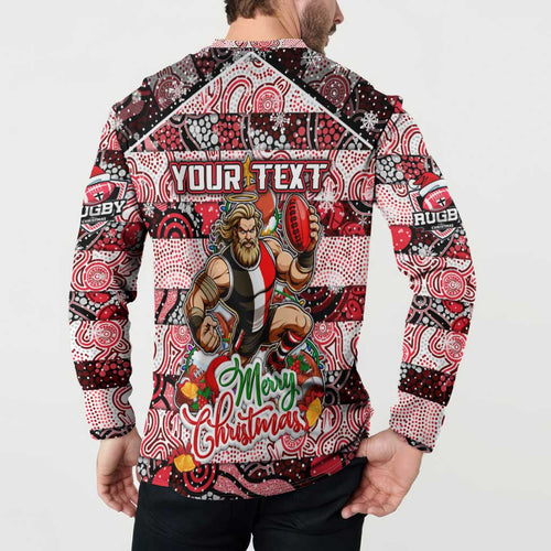 Custom Saints Rugby Merry Christmas Button Sweatshirt Indigenous Australian Art