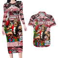 Custom Saints Rugby Merry Christmas Couples Matching Long Sleeve Bodycon Dress and Hawaiian Shirt Indigenous Australian Art