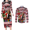Custom Saints Rugby Merry Christmas Couples Matching Long Sleeve Bodycon Dress and Long Sleeve Button Shirt Indigenous Australian Art