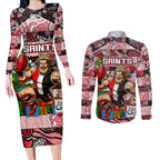 Custom Saints Rugby Merry Christmas Couples Matching Long Sleeve Bodycon Dress and Long Sleeve Button Shirt Indigenous Australian Art