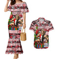 Custom Saints Rugby Merry Christmas Couples Matching Mermaid Dress and Hawaiian Shirt Indigenous Australian Art