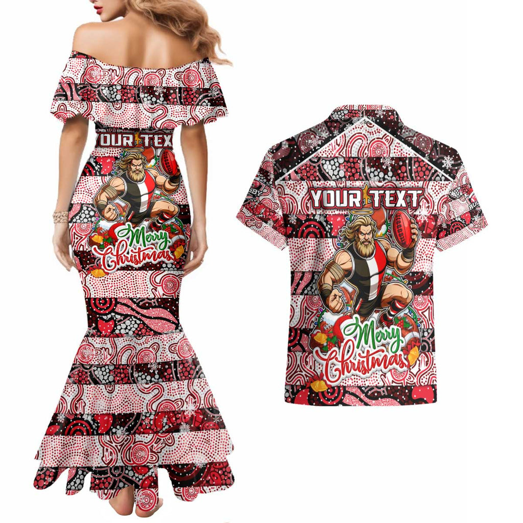 Custom Saints Rugby Merry Christmas Couples Matching Mermaid Dress and Hawaiian Shirt Indigenous Australian Art