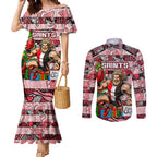 Custom Saints Rugby Merry Christmas Couples Matching Mermaid Dress and Long Sleeve Button Shirt Indigenous Australian Art
