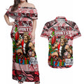 Custom Saints Rugby Merry Christmas Couples Matching Off Shoulder Maxi Dress and Hawaiian Shirt Indigenous Australian Art