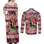 Custom Saints Rugby Merry Christmas Couples Matching Off Shoulder Maxi Dress and Long Sleeve Button Shirt Indigenous Australian Art