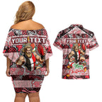 Custom Saints Rugby Merry Christmas Couples Matching Off Shoulder Short Dress and Hawaiian Shirt Indigenous Australian Art