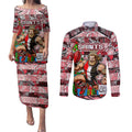 Custom Saints Rugby Merry Christmas Couples Matching Puletasi and Long Sleeve Button Shirt Indigenous Australian Art