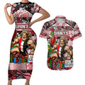 Custom Saints Rugby Merry Christmas Couples Matching Short Sleeve Bodycon Dress and Hawaiian Shirt Indigenous Australian Art