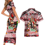 Custom Saints Rugby Merry Christmas Couples Matching Short Sleeve Bodycon Dress and Hawaiian Shirt Indigenous Australian Art