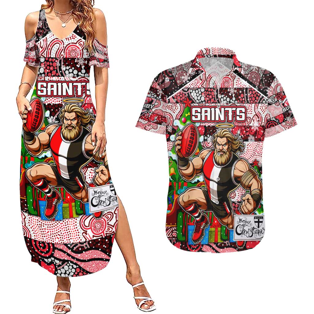 Custom Saints Rugby Merry Christmas Couples Matching Summer Maxi Dress and Hawaiian Shirt Indigenous Australian Art