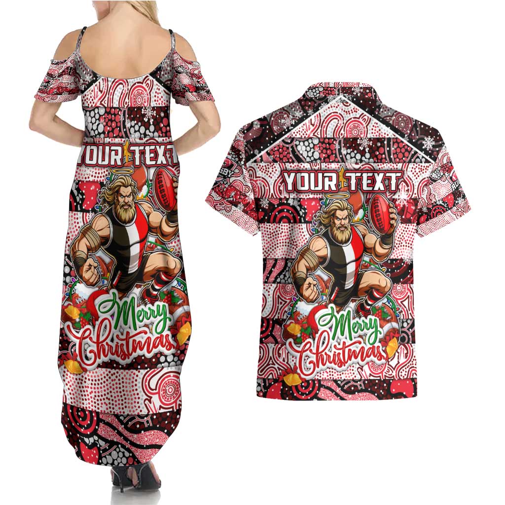 Custom Saints Rugby Merry Christmas Couples Matching Summer Maxi Dress and Hawaiian Shirt Indigenous Australian Art