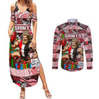 Custom Saints Rugby Merry Christmas Couples Matching Summer Maxi Dress and Long Sleeve Button Shirt Indigenous Australian Art