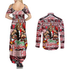Custom Saints Rugby Merry Christmas Couples Matching Summer Maxi Dress and Long Sleeve Button Shirt Indigenous Australian Art