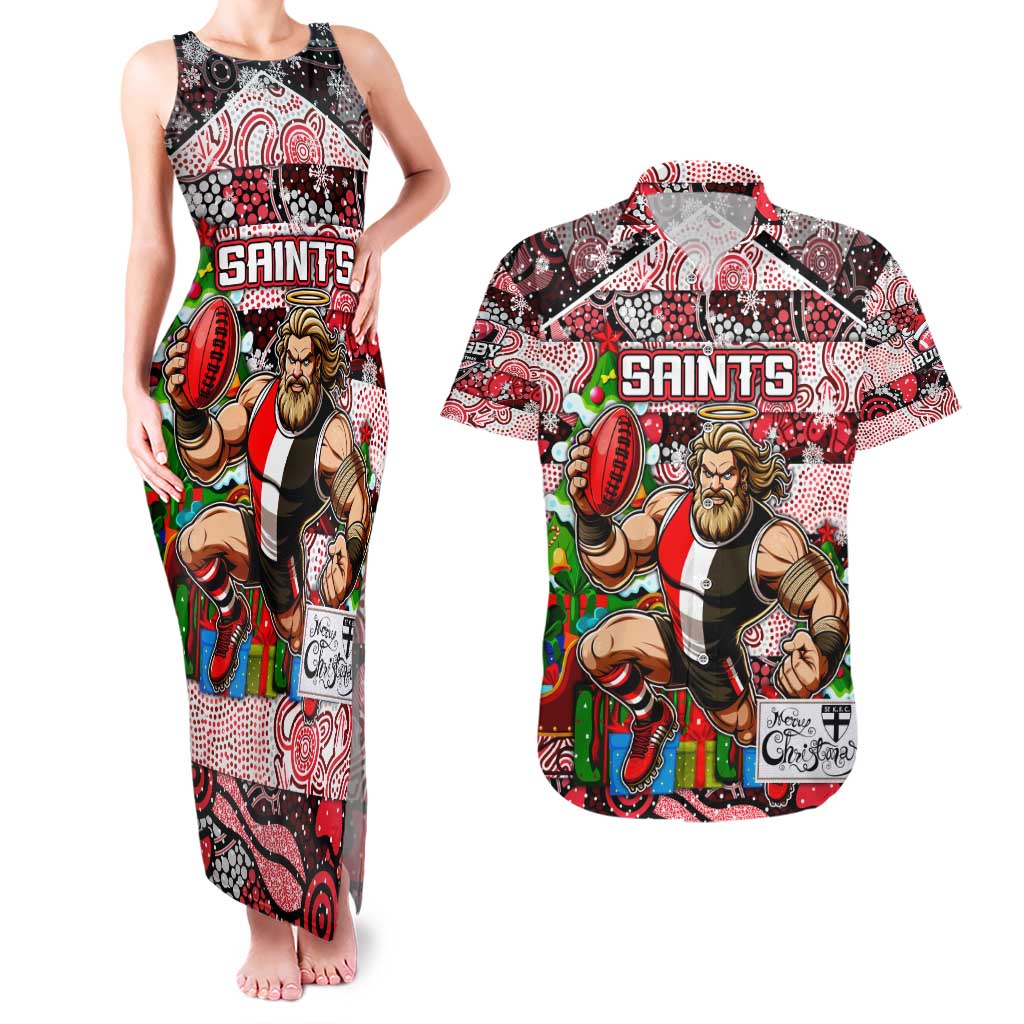 Custom Saints Rugby Merry Christmas Couples Matching Tank Maxi Dress and Hawaiian Shirt Indigenous Australian Art