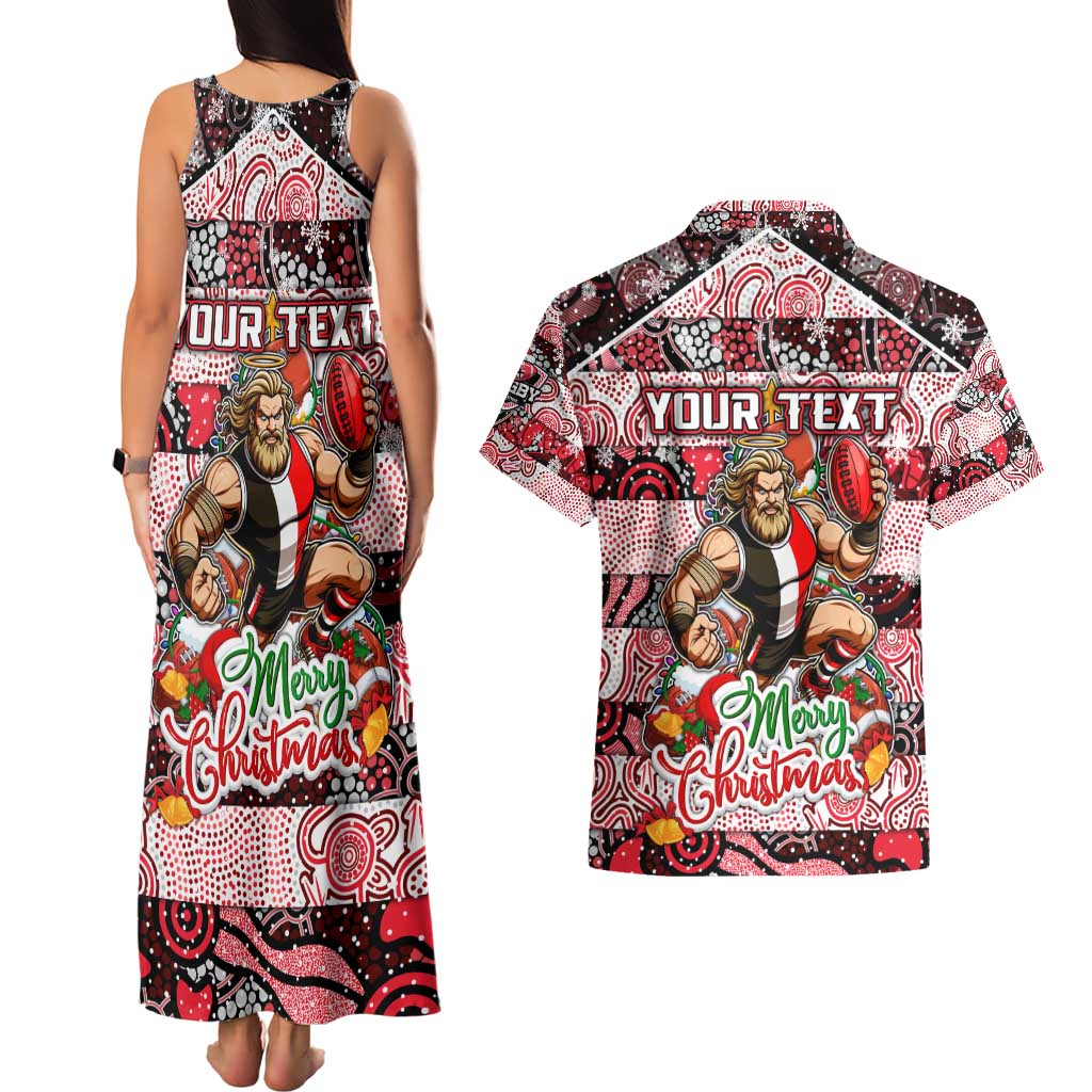 Custom Saints Rugby Merry Christmas Couples Matching Tank Maxi Dress and Hawaiian Shirt Indigenous Australian Art