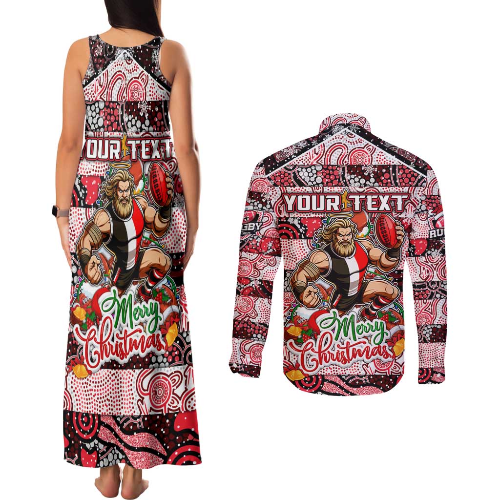 Custom Saints Rugby Merry Christmas Couples Matching Tank Maxi Dress and Long Sleeve Button Shirt Indigenous Australian Art