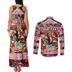 Custom Saints Rugby Merry Christmas Couples Matching Tank Maxi Dress and Long Sleeve Button Shirt Indigenous Australian Art