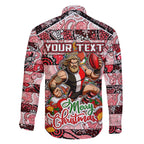 Custom Saints Rugby Merry Christmas Family Matching Off The Shoulder Long Sleeve Dress and Hawaiian Shirt Indigenous Australian Art