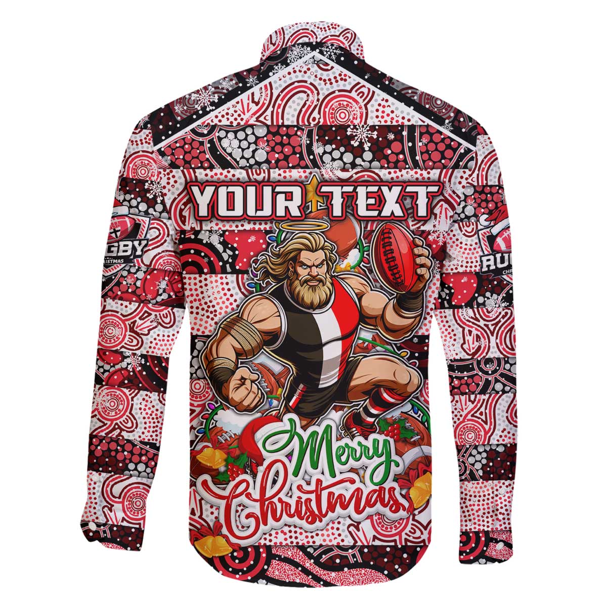 Custom Saints Rugby Merry Christmas Family Matching Off The Shoulder Long Sleeve Dress and Hawaiian Shirt Indigenous Australian Art