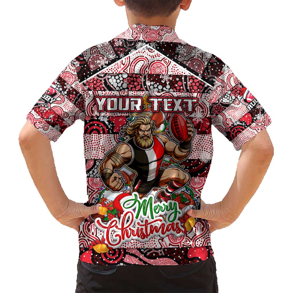 Custom Saints Rugby Merry Christmas Family Matching Off Shoulder Short Dress and Hawaiian Shirt Indigenous Australian Art
