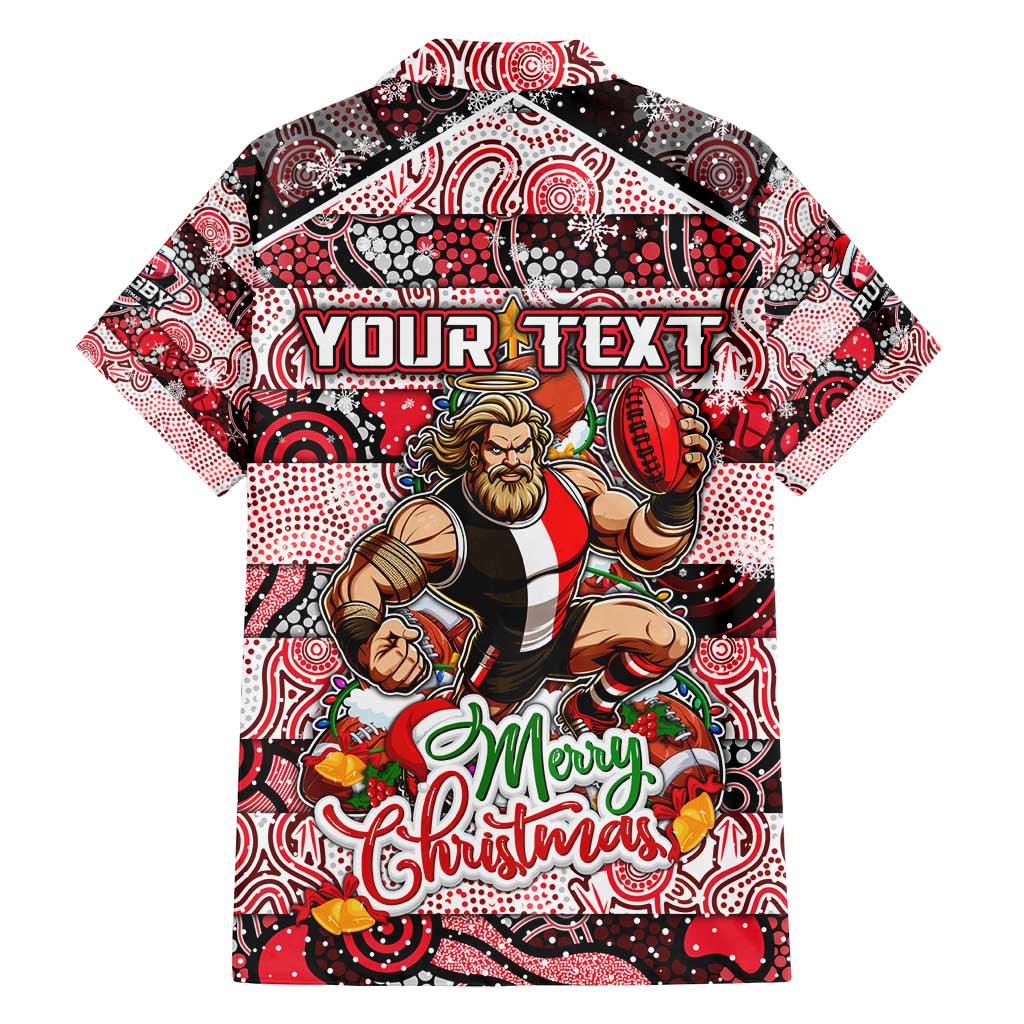 Custom Saints Rugby Merry Christmas Family Matching Off Shoulder Short Dress and Hawaiian Shirt Indigenous Australian Art