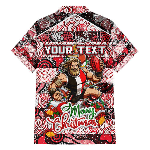 Custom Saints Rugby Merry Christmas Family Matching Off Shoulder Short Dress and Hawaiian Shirt Indigenous Australian Art