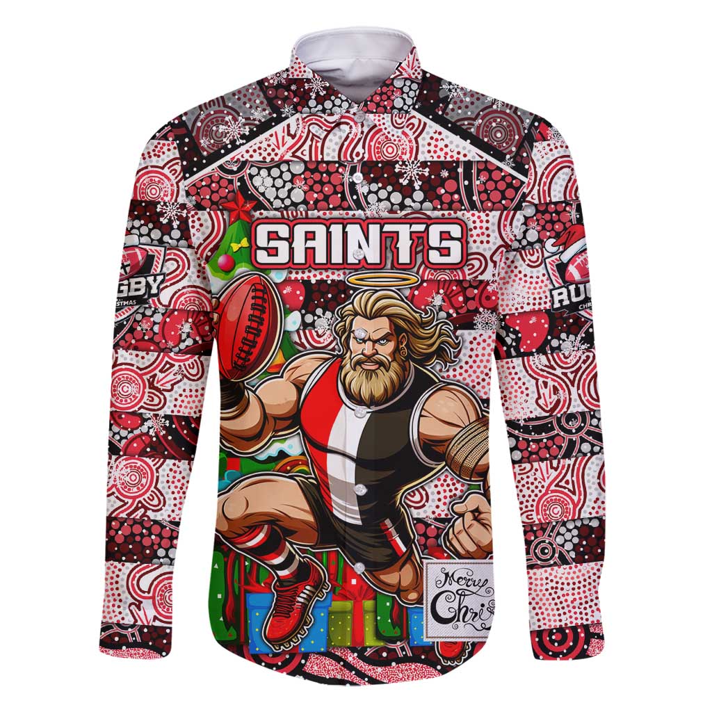 Custom Saints Rugby Merry Christmas Family Matching Off Shoulder Short Dress and Hawaiian Shirt Indigenous Australian Art
