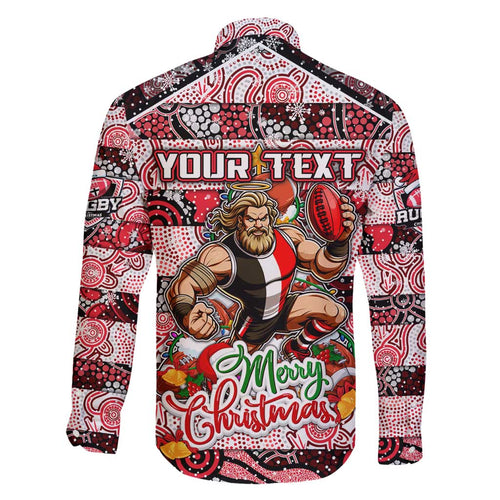 Custom Saints Rugby Merry Christmas Family Matching Off Shoulder Short Dress and Hawaiian Shirt Indigenous Australian Art