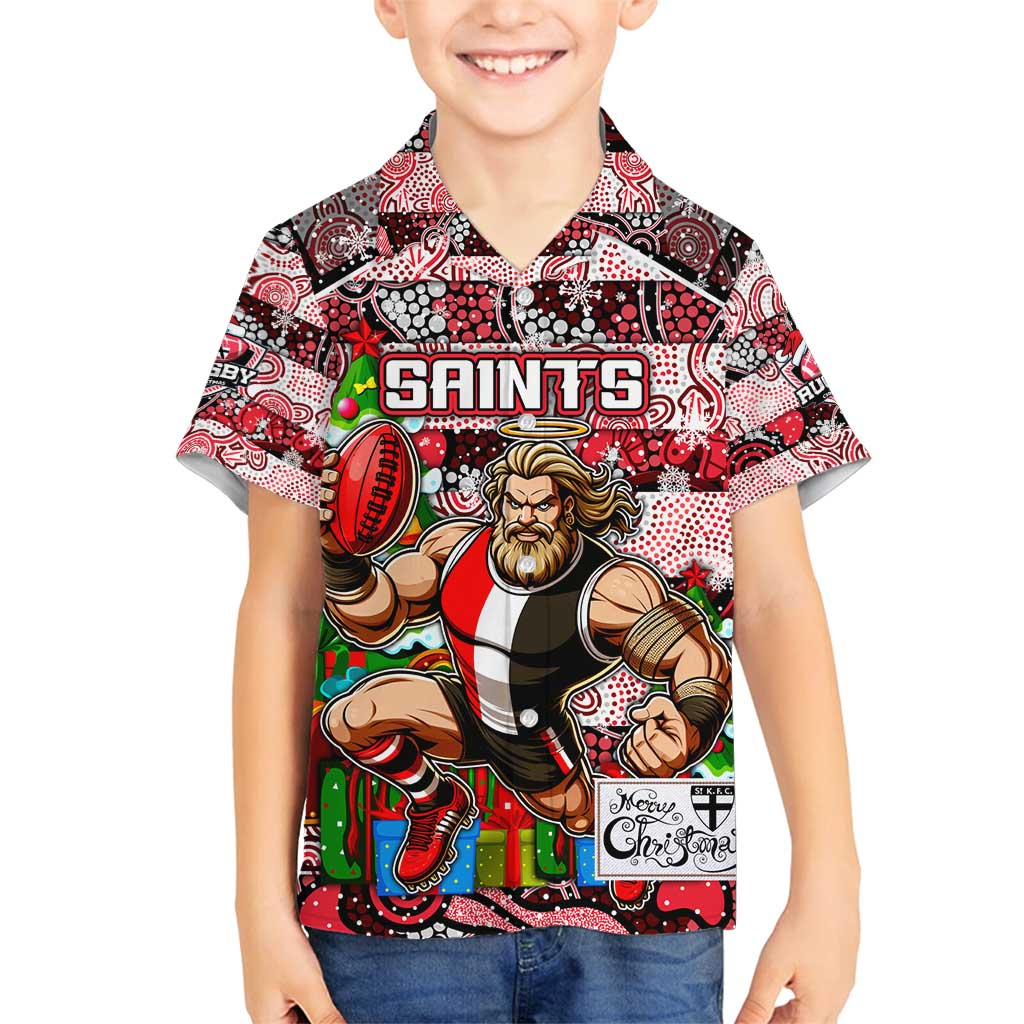 Custom Saints Rugby Merry Christmas Family Matching Off Shoulder Short Dress and Hawaiian Shirt Indigenous Australian Art