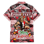 Custom Saints Rugby Merry Christmas Family Matching Short Sleeve Bodycon Dress and Hawaiian Shirt Indigenous Australian Art