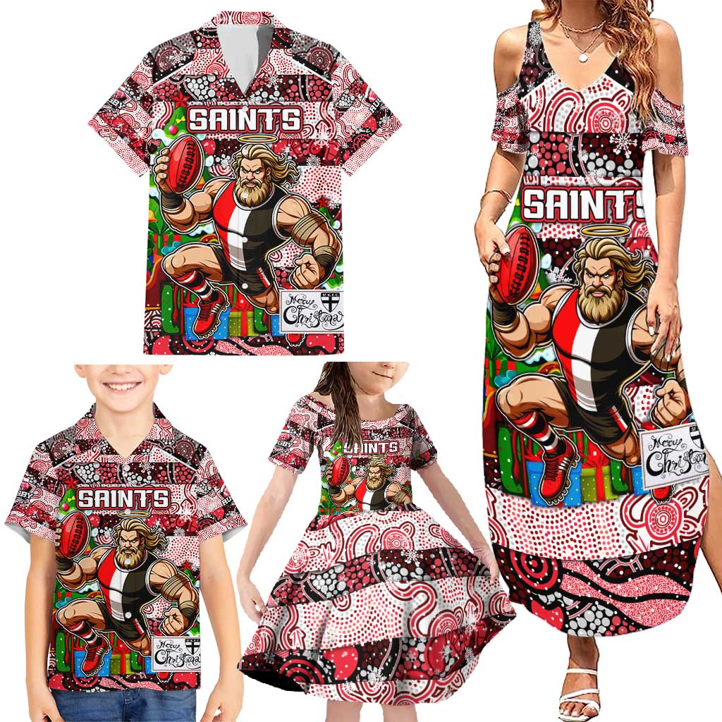 Custom Saints Rugby Merry Christmas Family Matching Summer Maxi Dress and Hawaiian Shirt Indigenous Australian Art