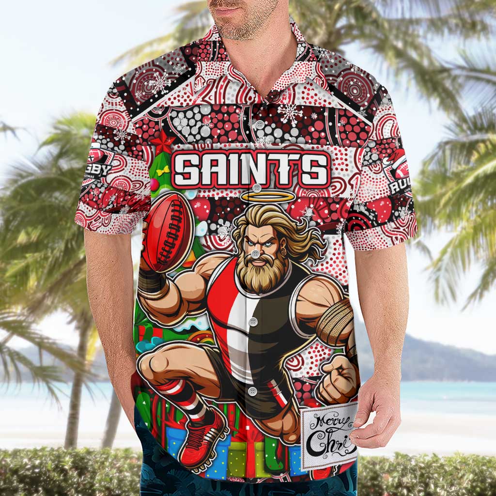 Custom Saints Rugby Merry Christmas Hawaiian Shirt Indigenous Australian Art