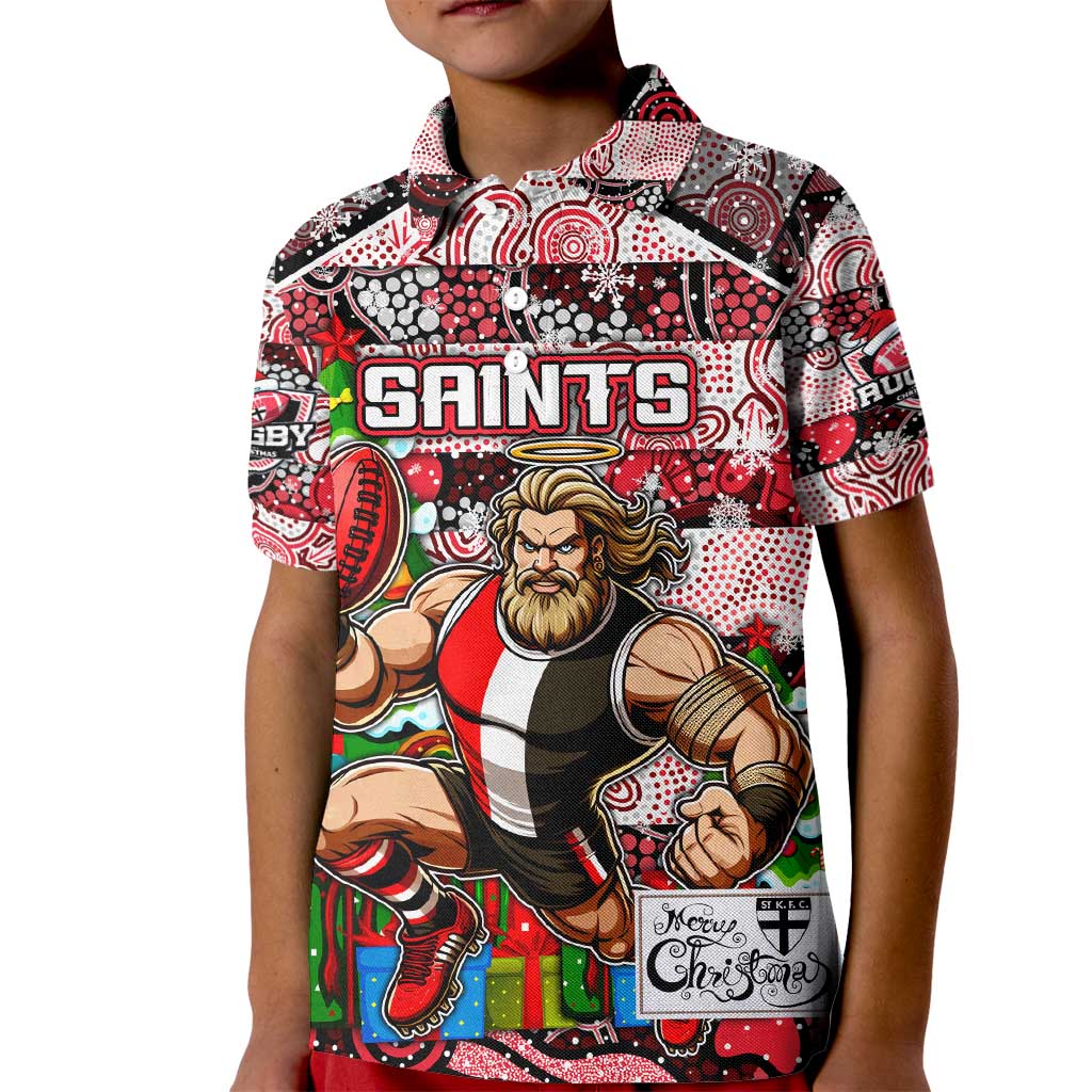Custom Saints Rugby Merry Christmas Kid Polo Shirt Indigenous Australian Art