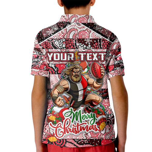 Custom Saints Rugby Merry Christmas Kid Polo Shirt Indigenous Australian Art