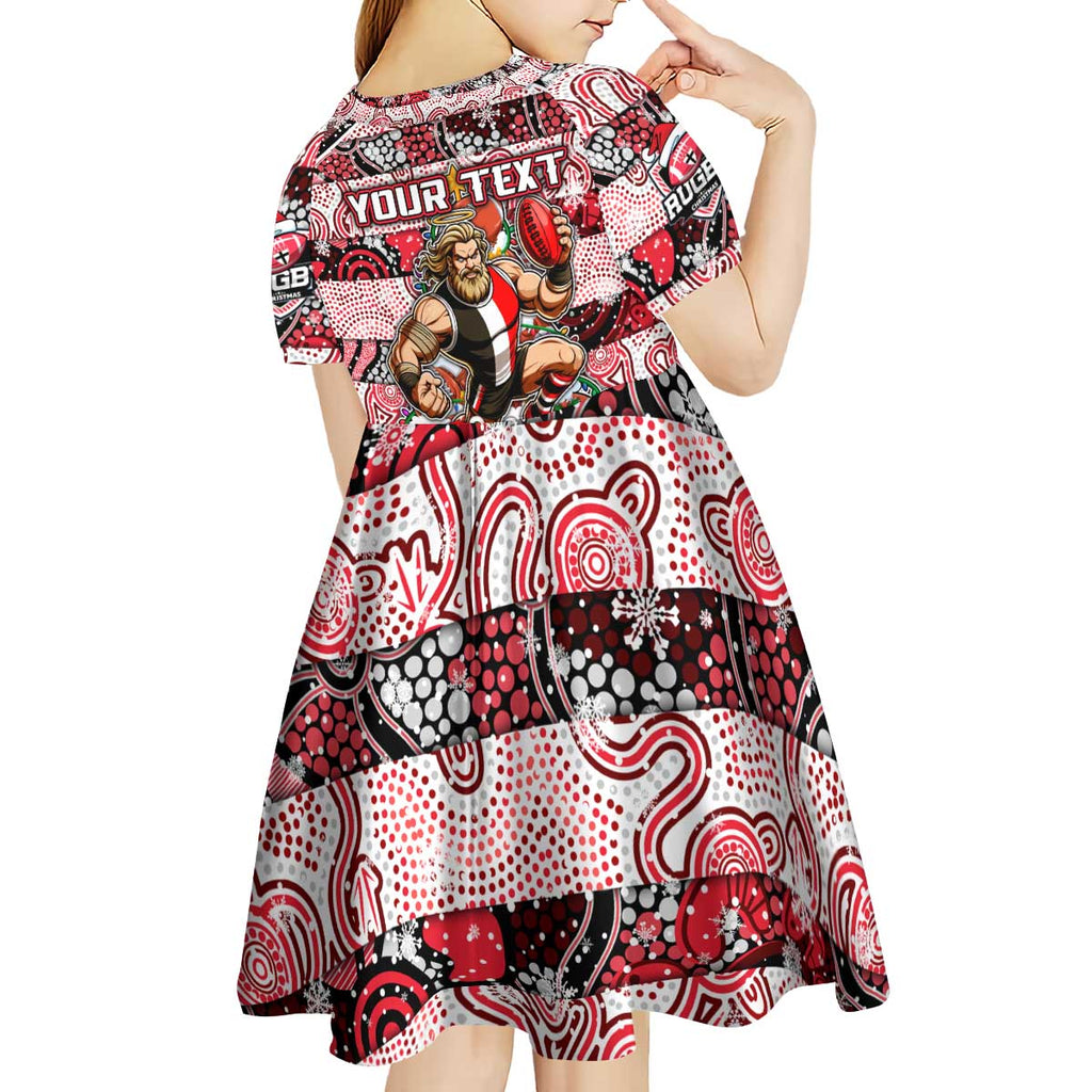 Custom Saints Rugby Merry Christmas Kid Short Sleeve Dress Indigenous Australian Art