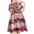 Custom Saints Rugby Merry Christmas Kid Short Sleeve Dress Indigenous Australian Art