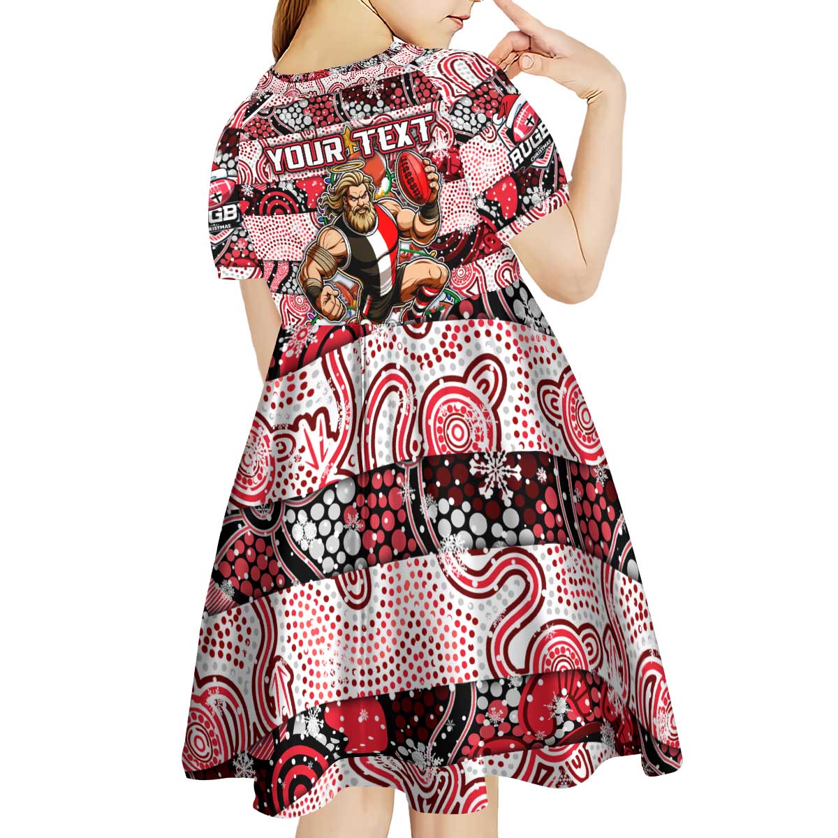 Custom Saints Rugby Merry Christmas Kid Short Sleeve Dress Indigenous Australian Art